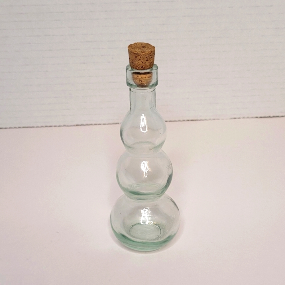 Triple Gourd Style Vintage Apothecary Small Bottle with Cork Collectible